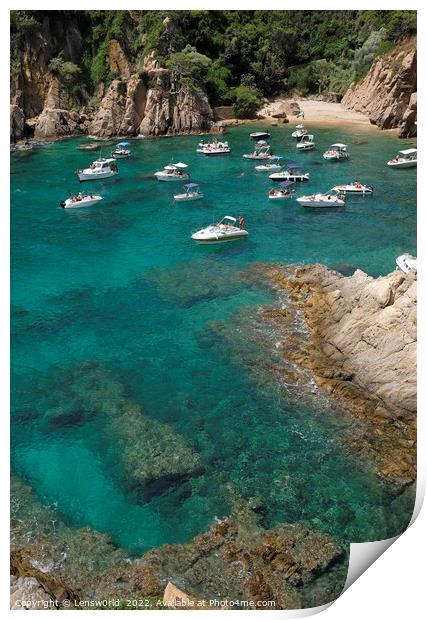 Various boats and yachts on the clear water at the Costa Brava, Spain Print by Lensw0rld 