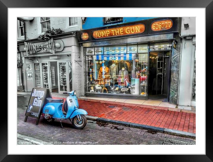 Nostalgic Blue Vespa Scooter in Brighton Framed Mounted Print by Beryl Curran