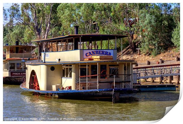 Paddle steamer, Canberra, Murray River, Echuca, Victoria, Austra Print by Kevin Hellon
