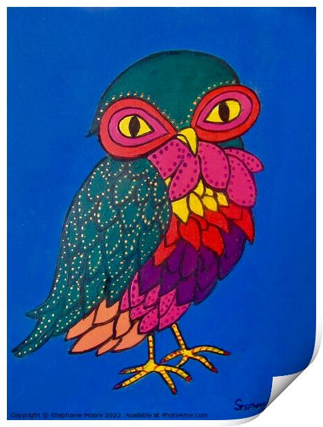 Colourful little owl Print by Stephanie Moore