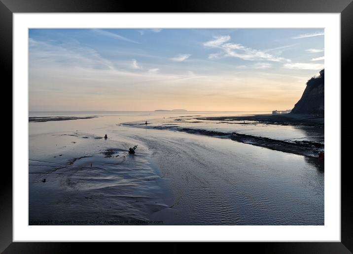 Severn Estuary sunset at low tide Framed Mounted Print by Kevin Round