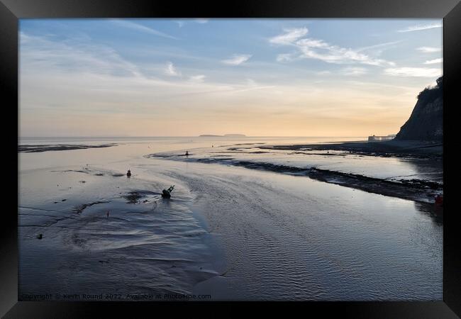 Severn Estuary sunset at low tide Framed Print by Kevin Round
