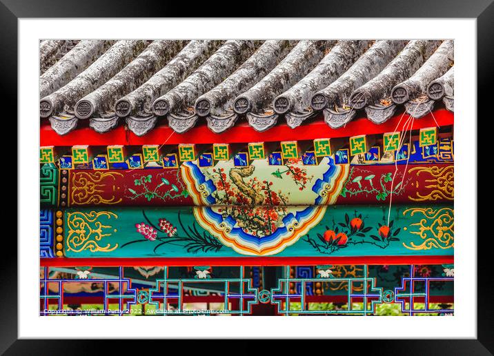 Red Pavilion Decorations Temple of Sun Beijing China Framed Mounted Print by William Perry