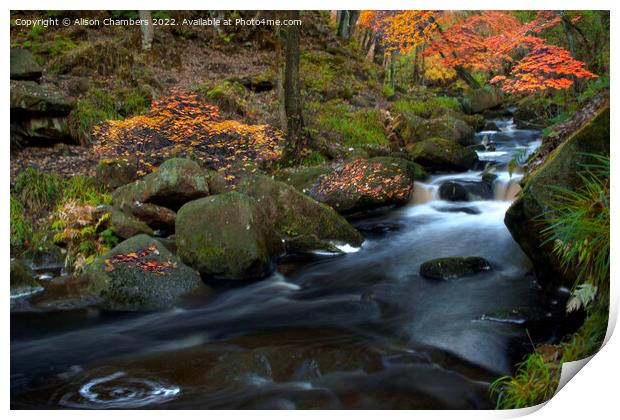 Swirling Waters at Padley Gorge Print by Alison Chambers