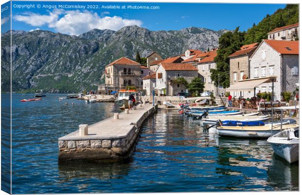 Waterfront at Perast on Bay of Kotor in Montenegro Canvas Print by Angus McComiskey
