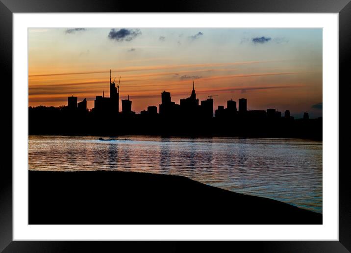 City Of Warsaw Twilight Silhouette Framed Mounted Print by Artur Bogacki