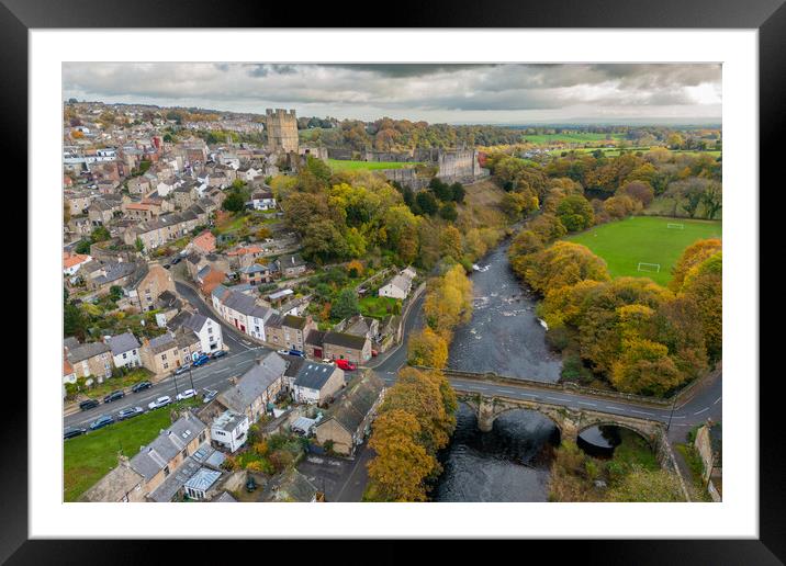 Richmond Castle and the River Swale Framed Mounted Print by Apollo Aerial Photography