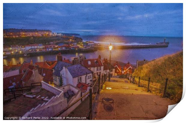 Whitby and the harbour from the 199 steps Print by Richard Perks