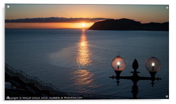 Sunrise from Llandudno pier in north Wales 825  Acrylic by PHILIP CHALK