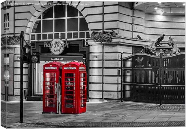 Iconic London Phone Boxes Canvas Print by Aimie Burley