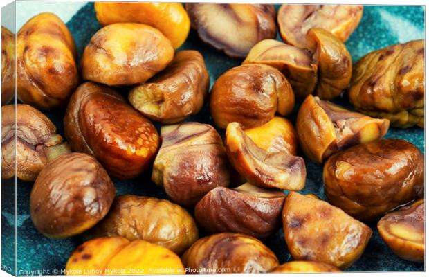 Roasted peeled chestnuts, close up Canvas Print by Mykola Lunov Mykola