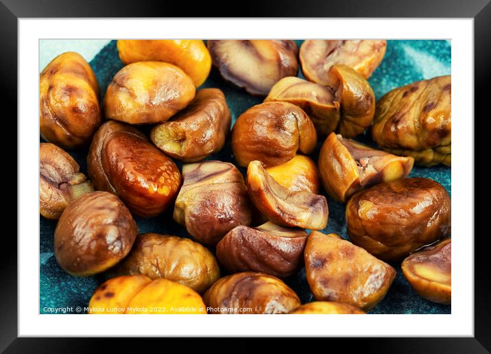 Roasted peeled chestnuts, close up Framed Mounted Print by Mykola Lunov Mykola