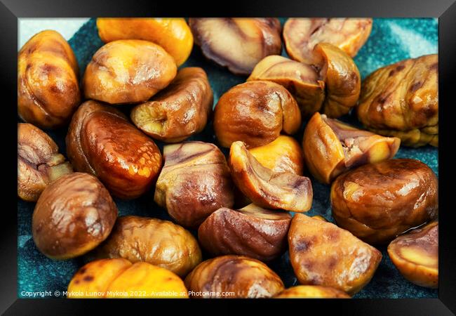 Roasted peeled chestnuts, close up Framed Print by Mykola Lunov Mykola
