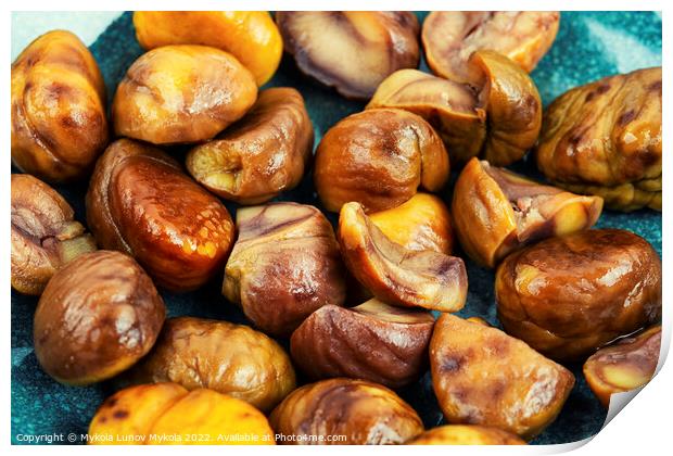 Roasted peeled chestnuts, close up Print by Mykola Lunov Mykola