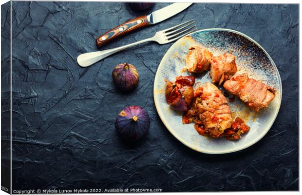 Appetizing meat fried with figs Canvas Print by Mykola Lunov Mykola