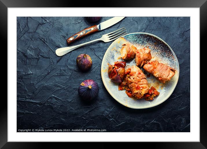 Appetizing meat fried with figs Framed Mounted Print by Mykola Lunov Mykola
