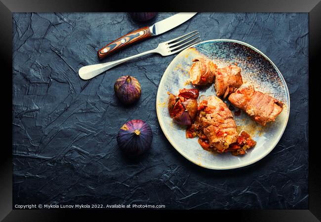 Appetizing meat fried with figs Framed Print by Mykola Lunov Mykola