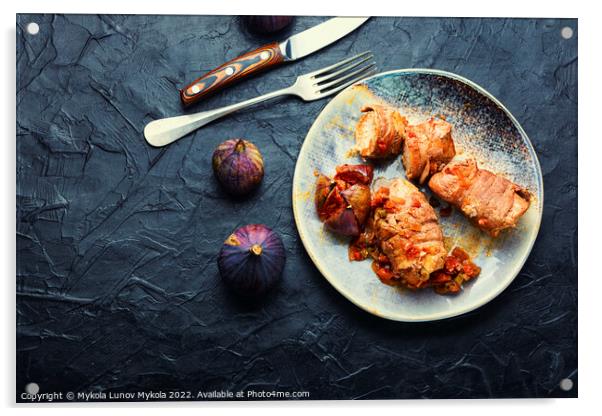 Appetizing meat fried with figs Acrylic by Mykola Lunov Mykola