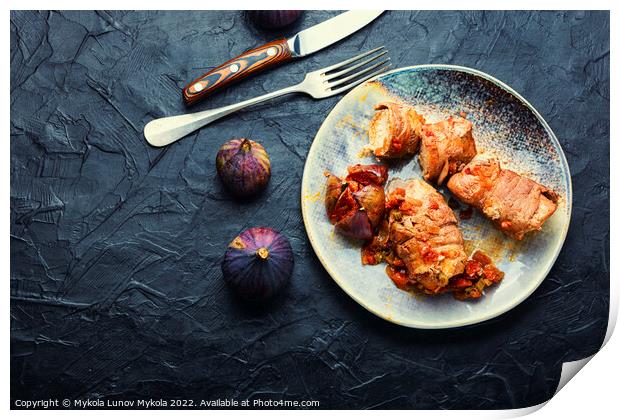Appetizing meat fried with figs Print by Mykola Lunov Mykola