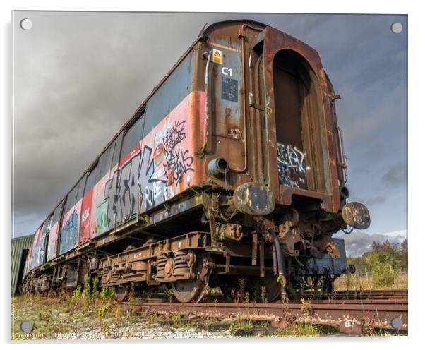 Rusting Abandoned Railway Carriage with Graffiti Acrylic by Heather Sheldrick