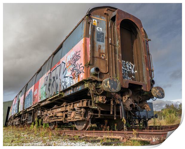 Rusting Abandoned Railway Carriage with Graffiti Print by Heather Sheldrick