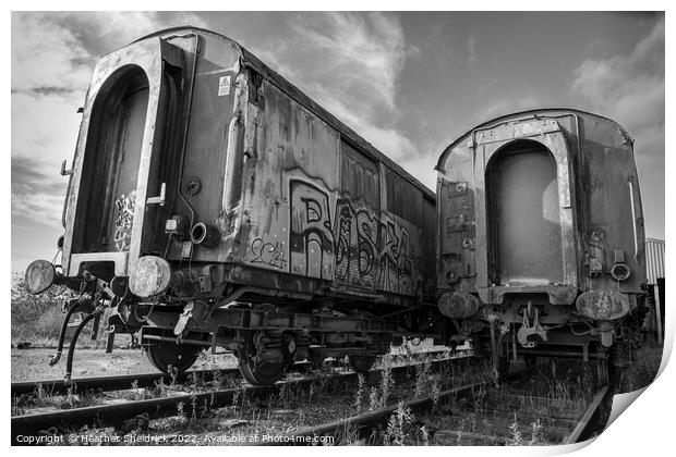 Rusty Railway Carriages with Graffiti Print by Heather Sheldrick