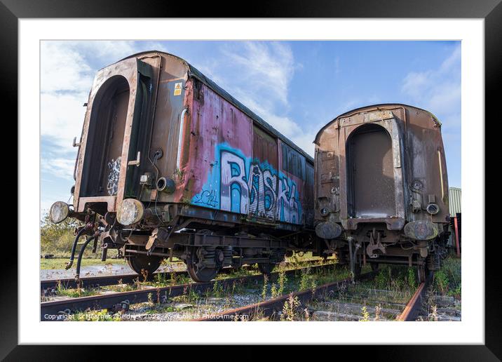 Rusting Abandoned Railway Carriages with Graffiti Framed Mounted Print by Heather Sheldrick