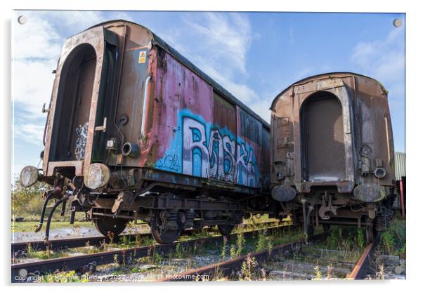 Rusting Abandoned Railway Carriages with Graffiti Acrylic by Heather Sheldrick