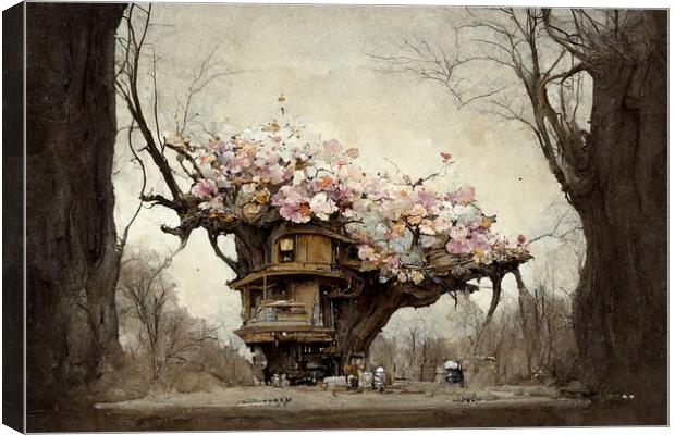 Cherry Blossom Tree House Canvas Print by Picture Wizard