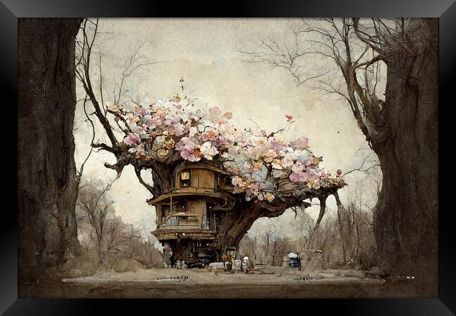 Cherry Blossom Tree House Framed Print by Picture Wizard
