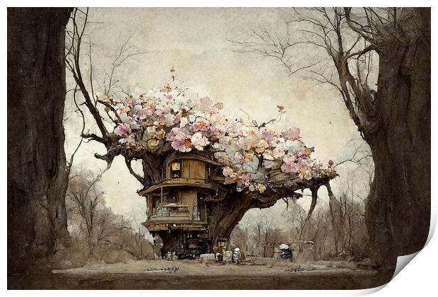 Cherry Blossom Tree House Print by Picture Wizard