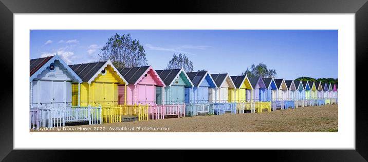 West Mersea Beach Huts Panoramic Framed Mounted Print by Diana Mower