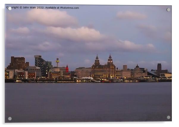 Liverpool Waterfront Skyline at night Acrylic by John Wain