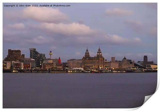 Liverpool Waterfront Skyline at night Print by John Wain
