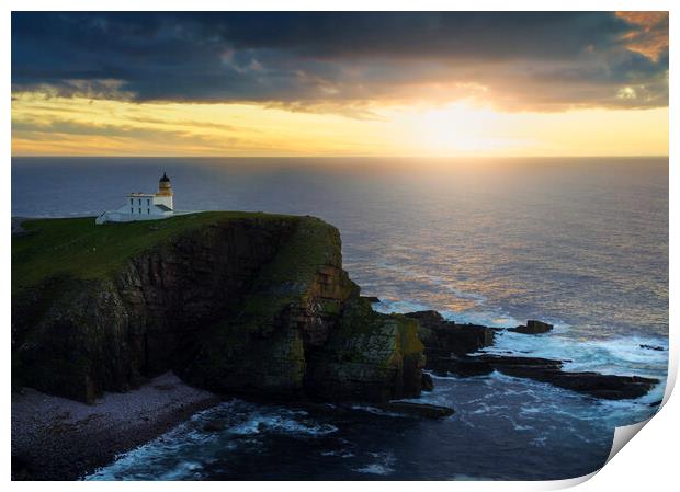 Sunset over Stoer Lighthouse Print by Anthony McGeever