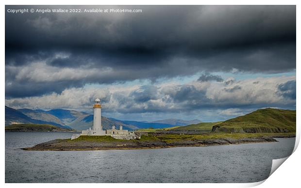 Lismore Lighthouse and mountain view Print by Angela Wallace