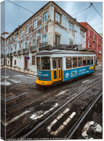 Tram 28E Alfama, Lisbon Portugal Canvas Print by Steve Elliott