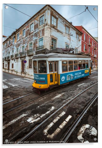 Tram 28E Alfama, Lisbon Portugal Acrylic by Steve Elliott