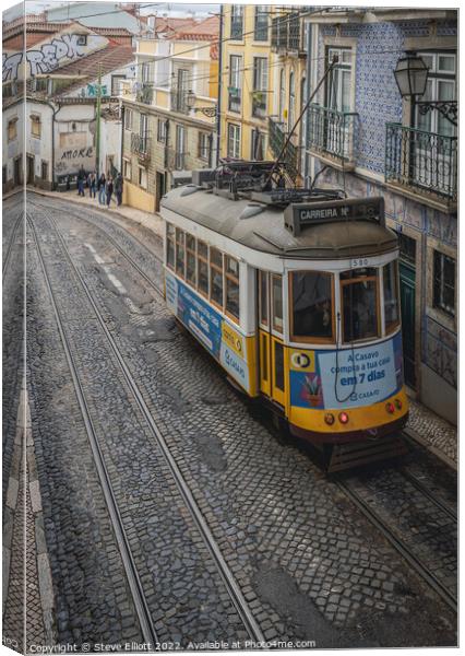 Tram 28E Alfama, Lisbon Portugal Canvas Print by Steve Elliott