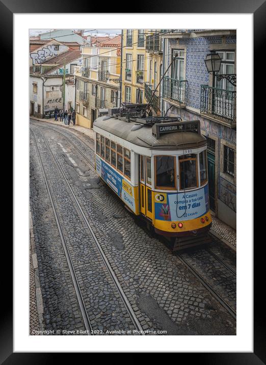 Tram 28E Alfama, Lisbon Portugal Framed Mounted Print by Steve Elliott