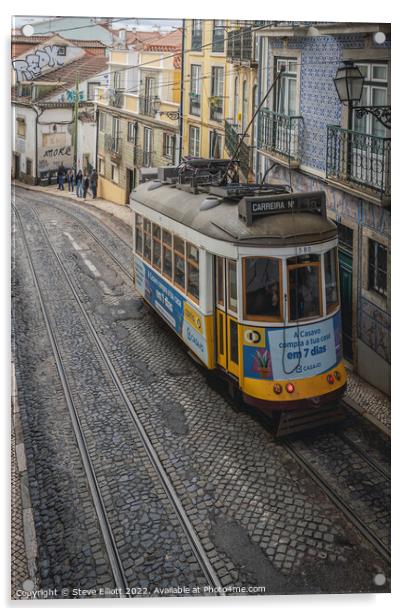 Tram 28E Alfama, Lisbon Portugal Acrylic by Steve Elliott