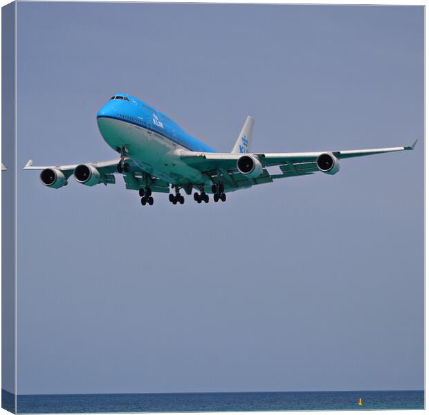 KLM Boeing 747 landing Sint Maarten Canvas Print by Allan Durward Photography