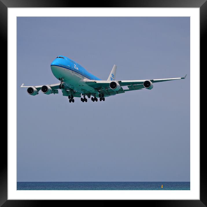 KLM Boeing 747 landing Sint Maarten Framed Mounted Print by Allan Durward Photography