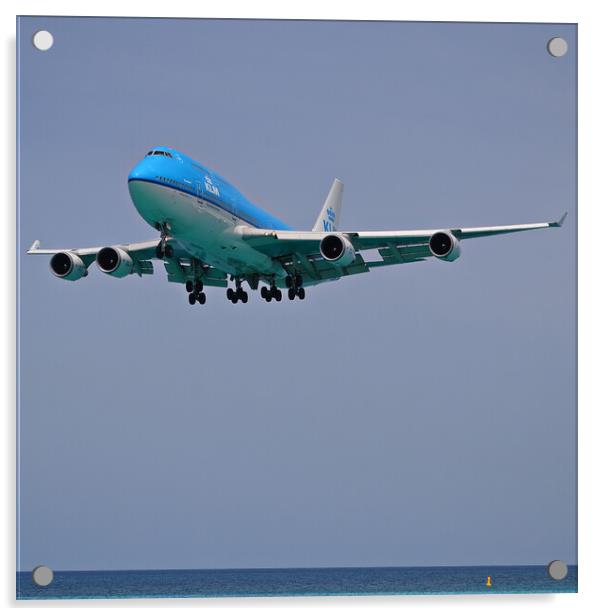 KLM Boeing 747 landing Sint Maarten Acrylic by Allan Durward Photography