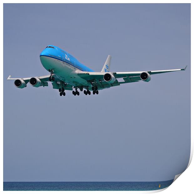 KLM Boeing 747 landing Sint Maarten Print by Allan Durward Photography