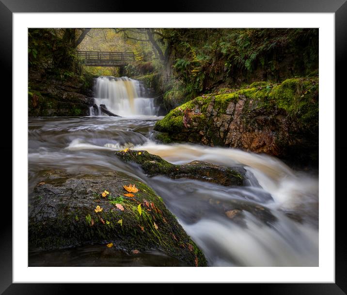 The Sychryd Cascades Framed Mounted Print by Leighton Collins