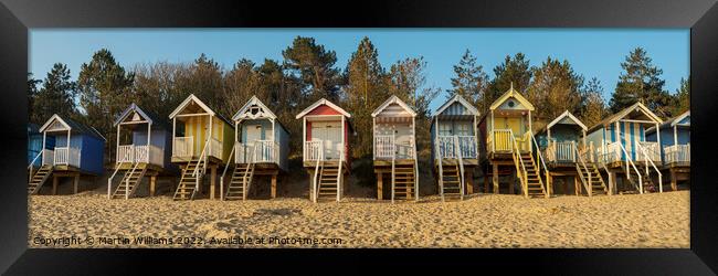 Panoramic of the Beach huts at Wells Next the Sea, Norfolk Framed Print by Martin Williams
