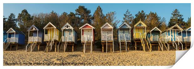 Panoramic of the Beach huts at Wells Next the Sea, Norfolk Print by Martin Williams