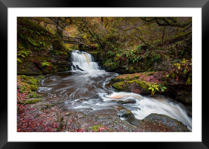 The Sychryd Cascades waterfall Framed Mounted Print by Leighton Collins