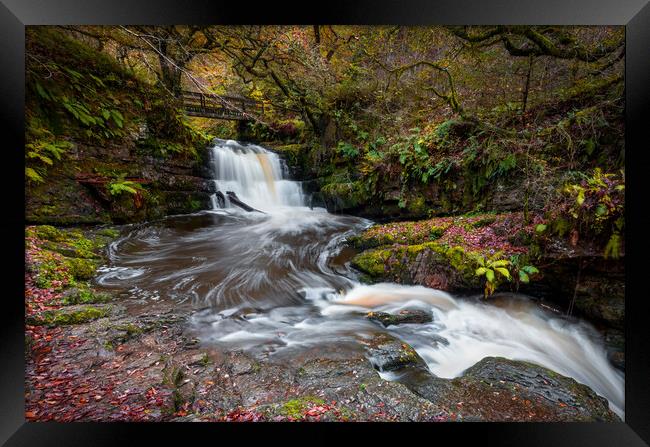 The Sychryd Cascades waterfall Framed Print by Leighton Collins